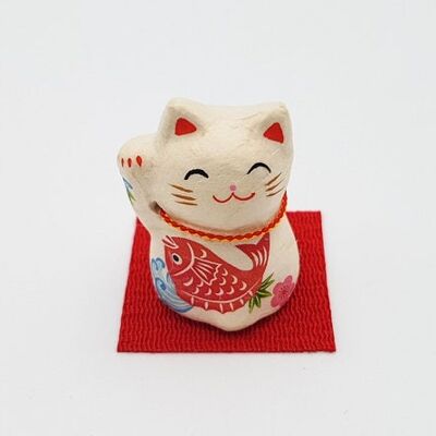 Mini lucky charm Cat with Carp motif in papier-mâché