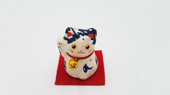 Mini porte-bonheur Chat à motif Tigré Bleu en papier-mâché 1