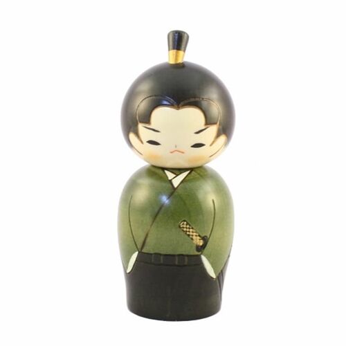 Poupée Kokeshi en bois Young Samurai figurine Japon vert et noir fait main artisanal
