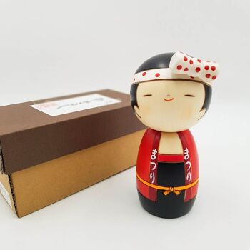 Poupée Kokeshi en bois rouge et noir Wasshoi Girl, fait à la main Japon 6