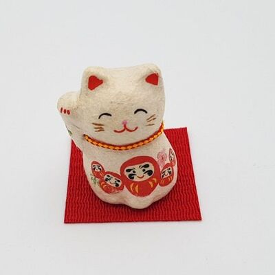 Mini porte-bonheur Chat à motif Daruma en papier-mâché