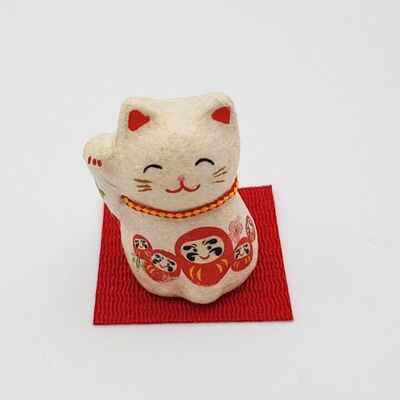 Mini Daruma Katzen-Glücksbringer aus Pappmaché
