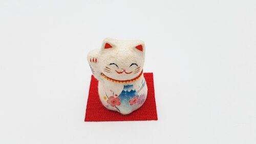 Mini porte-bonheur Chat à motif Mont Fûji en papier-mâché
