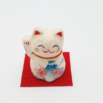 Mini lucky charm Cat with Mount Fûji motif in papier-mâché