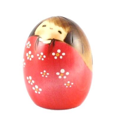 Happy Pink Wooden Kokeshi Doll Floral Pink