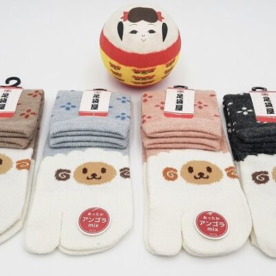 Japanische Tabi-Socken aus Angora und Baumwolle mit Widder-Schaf-Muster Hergestellt in Japan Größe Fr 34–40