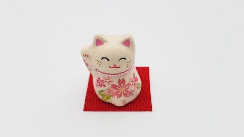 Mini porte-bonheur Chat à motif Sakura en papier-mâché