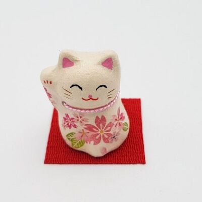 Mini porte-bonheur Chat à motif Sakura en papier-mâché