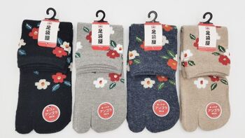 Chaussettes Japonaises Tabi en Angora & Coton et Motif Fleurs Made in Japan Taille Fr 34 - 40 2