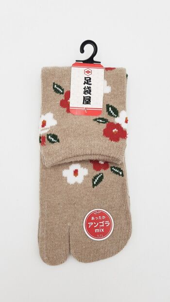 Chaussettes Japonaises Tabi en Angora & Coton et Motif Fleurs Made in Japan Taille Fr 34 - 40 3