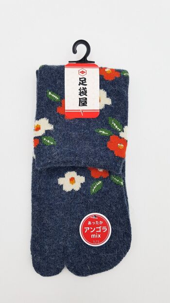 Chaussettes Japonaises Tabi en Angora & Coton et Motif Fleurs Made in Japan Taille Fr 34 - 40 4