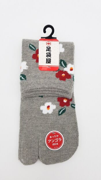 Chaussettes Japonaises Tabi en Angora & Coton et Motif Fleurs Made in Japan Taille Fr 34 - 40 5