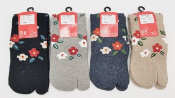 Chaussettes Japonaises Tabi en Angora & Coton et Motif Fleurs Made in Japan Taille Fr 34 - 40 9