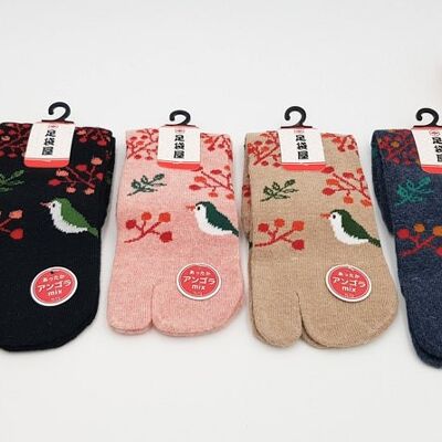 Japanese Tabi Angora & Cotton Socks and Bird Pattern Made in Japan Size Fr 34 - 40