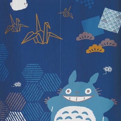 COS11075 Noren Japanische Türvorhänge My Neighbor Totoro Muster Geometrie Blau und Origami, Japan Ghibli Studio Totoro Gobelin-Fenstervorhang