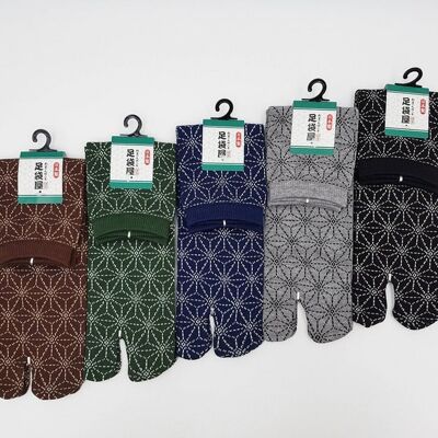 Japanese Cotton Tabi Socks with Asanoha Pattern Made in Japan Size Fr 40 - 45