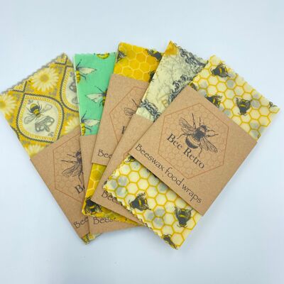Abeilles - Petit paquet de trois emballages alimentaires à la cire d'abeille
