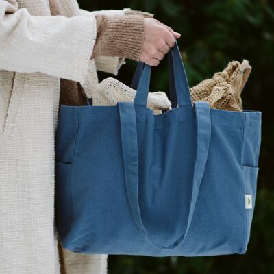 Cloth bag lay with pockets blue