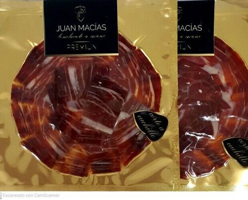 Jamón loncheado  bellota ibérico 50% raza ibérica (pack de 20 unidades en sobres de 80gr loncheados a cuchillo y envasado a mano)