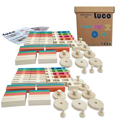 Luco Juguete de madera grande, juguete de construcción STEM, juguetes de aprendizaje, kit de construcción de 144 piezas, divertido juego educativo de construcción de juguetes para niños y niñas de 3 4 5 6 7 8 9 10 años