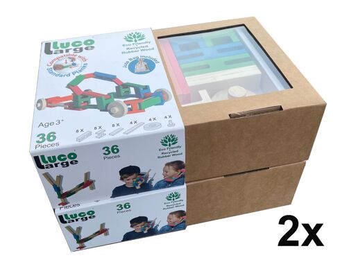 Luco Large Blocks fit Kapla and Keva with Wheels 72 Pieces