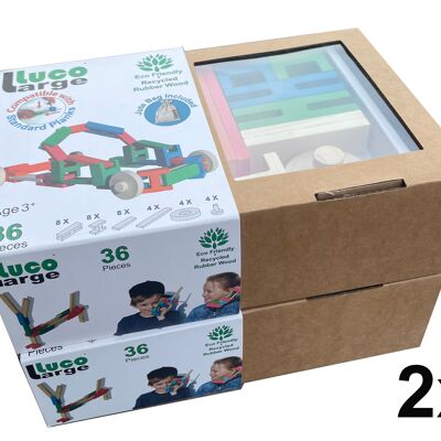 Luco Large Blocks fit Kapla and Keva with Wheels 72 Pieces