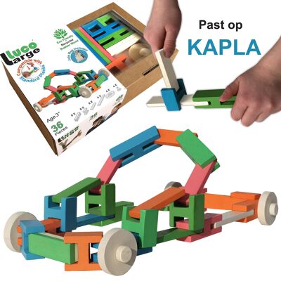 Bloques grandes Luco para Kapla y Keva con ruedas 36 piezas