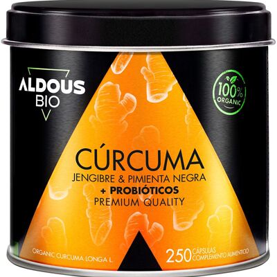 Curcuma Biologica con Zenzero, Pepe Nero e Probiotici Aldous Bio | 250 capsule