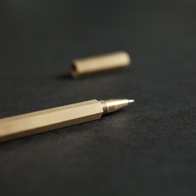 Hexagon Brass Rollerball Pen - Black