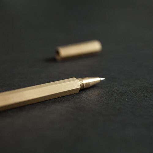 Hexagon Brass Rollerball Pen - Grey