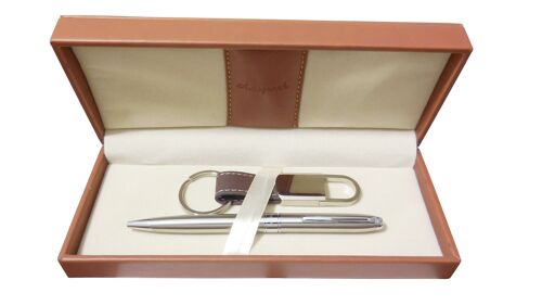 Keyring & pen set - tan