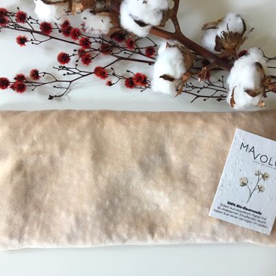 Organic cotton cherry pit cushion VELVET beige - 32cm x 14cm