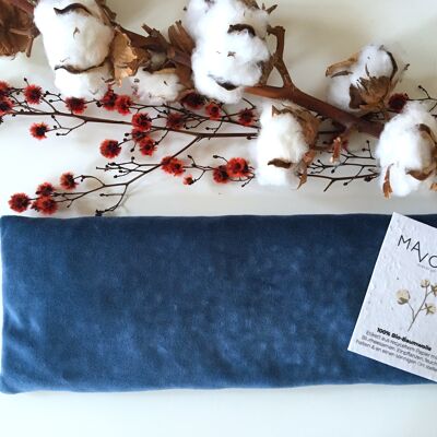 Organic cotton cherry pit cushion VELVET blue - 32cm x 11cm