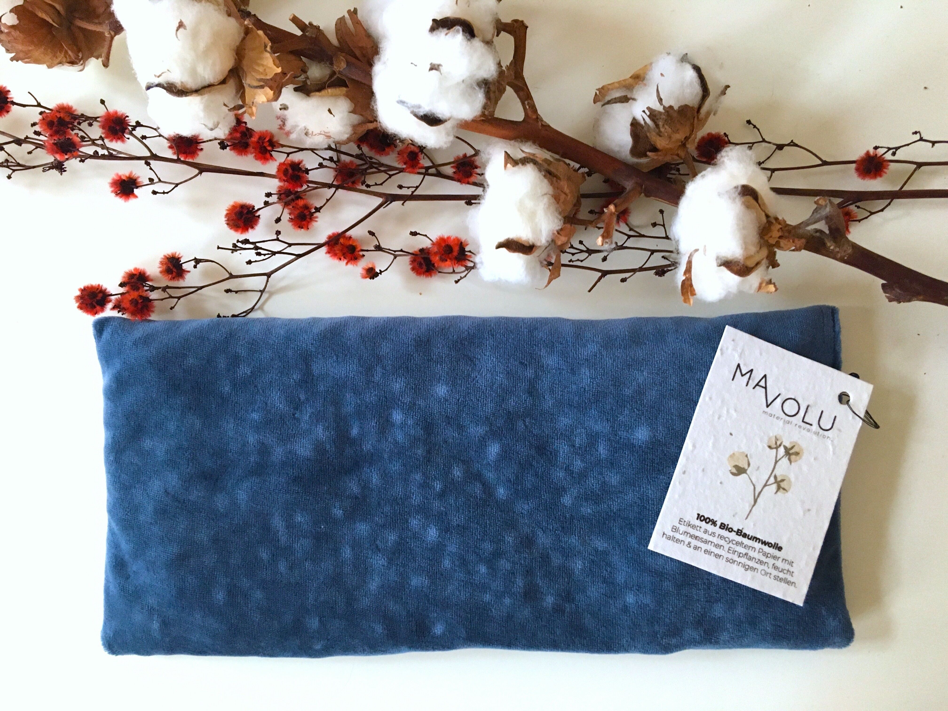 Buy wholesale Organic cotton cherry pit cushion VELVET blue - 32cm