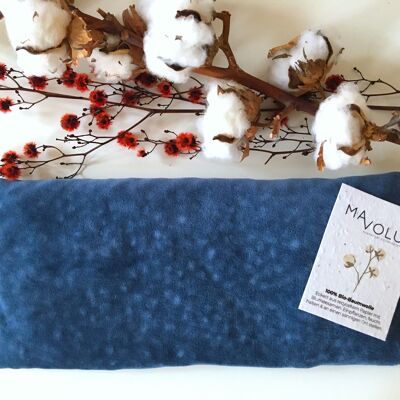 Organic cotton cherry pit cushion VELVET blue - 32cm x 14cm