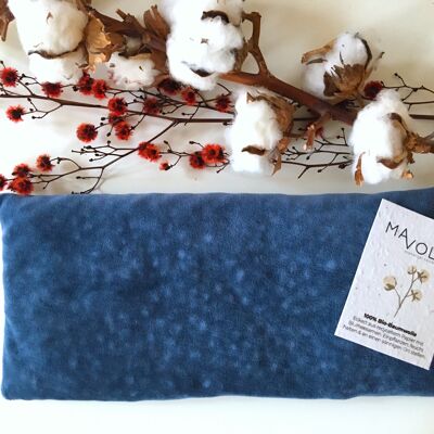 Organic cotton cherry pit cushion VELVET blue - 32cm x 14cm
