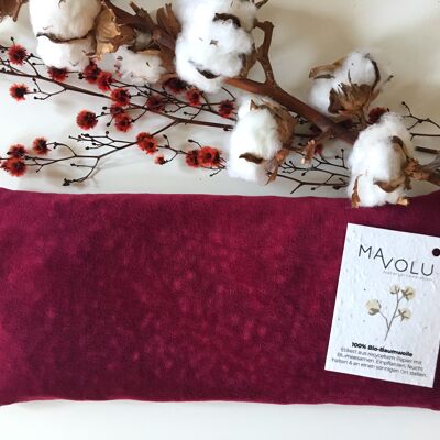 Organic cotton cherry pit cushion VELVET burgundy - 32cm x 14cm