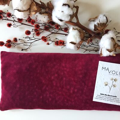 Organic cotton cherry pit cushion VELVET burgundy - 32cm x 14cm
