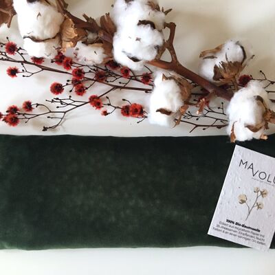 Organic cotton cherry pit cushion VELVET dark green - 32cm x 11cm