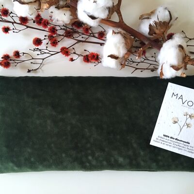 Organic cotton cherry pit cushion VELVET dark green - 32cm x 14cm