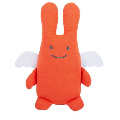 Ange Lapin Doudou avec Hochet 20Cm - Coton Bio Corail