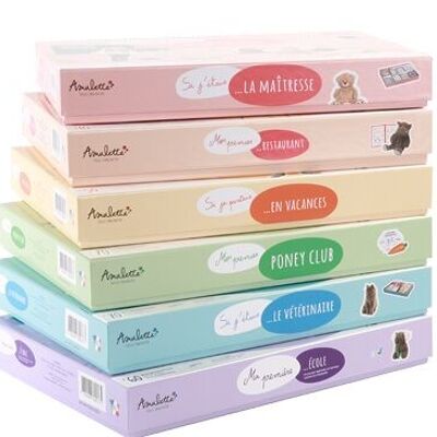 AMULETTEN-ENTDECKUNGSPAKET: Sortiment mit 20 Schachteln pädagogischer Nachahmungsspiele, hergestellt in Frankreich, inspiriert von Montessori und Freinet