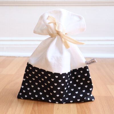 Reusable gift bag - black hearts - S