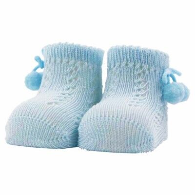 Neugeborene Socken JACQUARD / POMPOM weiches Blau