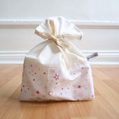Reusable gift bag - pink stars - S