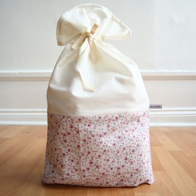 Sac cadeau réutilisable - fleurs roses - M