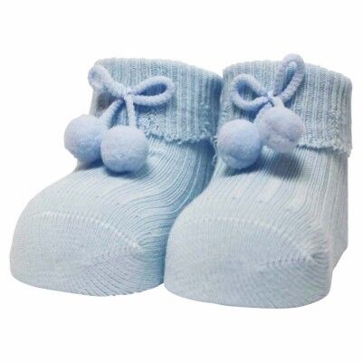 Neugeborene Socken RIB / POMPOM weiches Blau