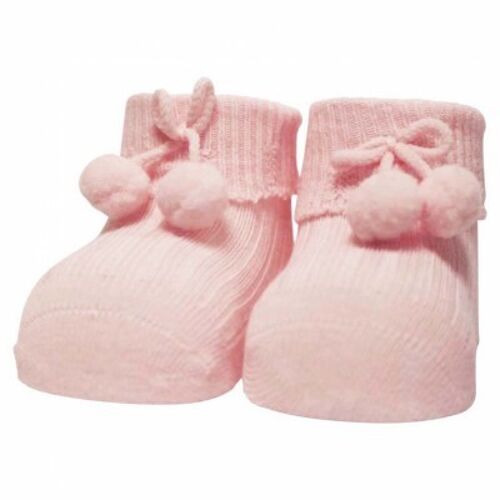 Newborn socks RIB/POMPOM soft pink
