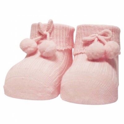 Calzini neonato RIB/POMPOM rosa tenue