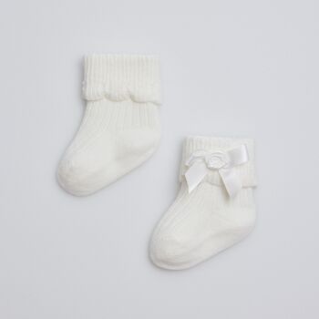 Chaussettes nouveau-né RIB / BOW blanc cassé 4